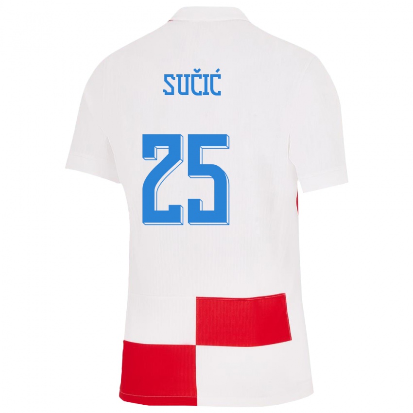 Gyermek Horvátország Luka Sucic #25 Fehér Piros Hazai Jersey 24-26 Mez Póló Ing