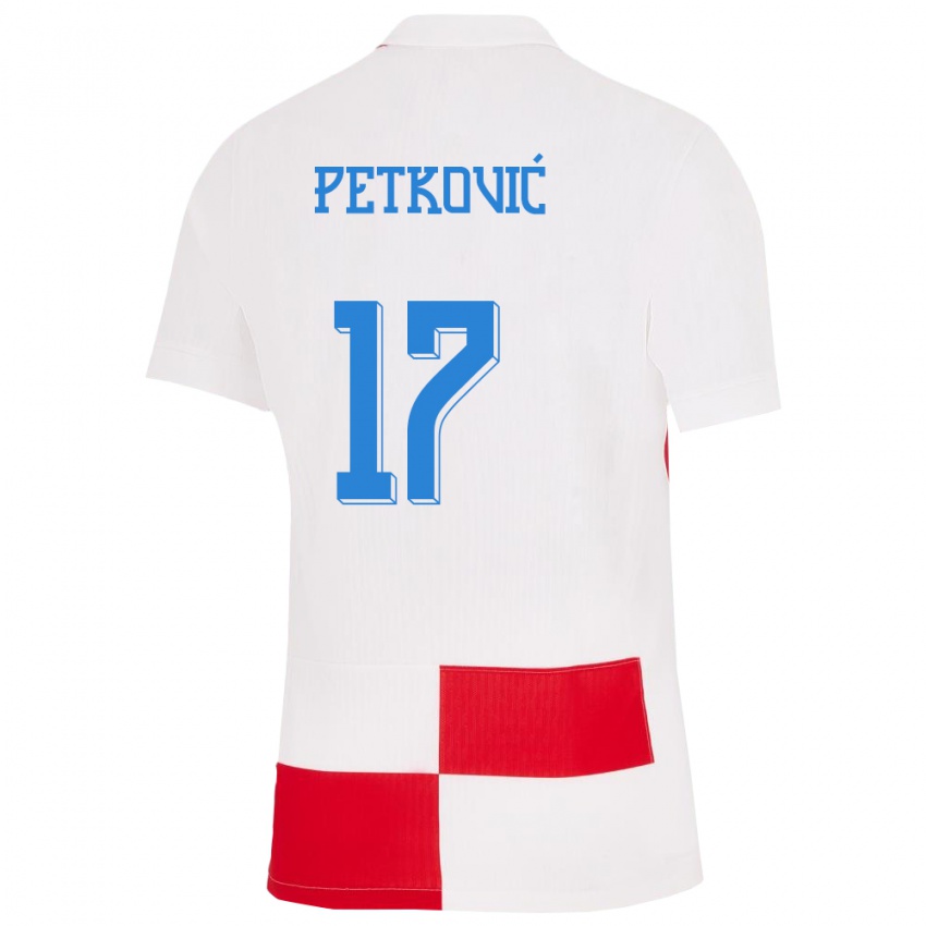 Gyermek Horvátország Bruno Petkovic #17 Fehér Piros Hazai Jersey 24-26 Mez Póló Ing