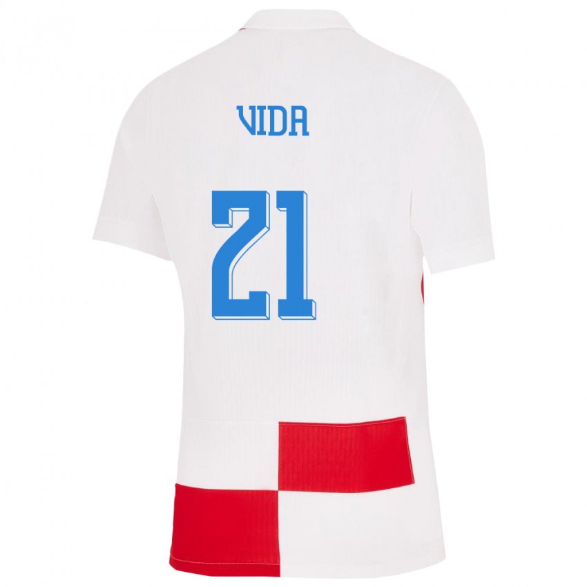 Gyermek Horvátország Domagoj Vida #21 Fehér Piros Hazai Jersey 24-26 Mez Póló Ing