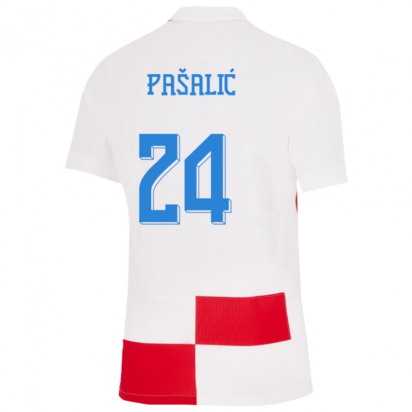 Gyermek Horvátország Marco Pasalic #24 Fehér Piros Hazai Jersey 24-26 Mez Póló Ing