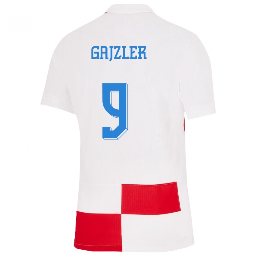 Gyermek Horvátország Niko Gajzler #9 Fehér Piros Hazai Jersey 24-26 Mez Póló Ing