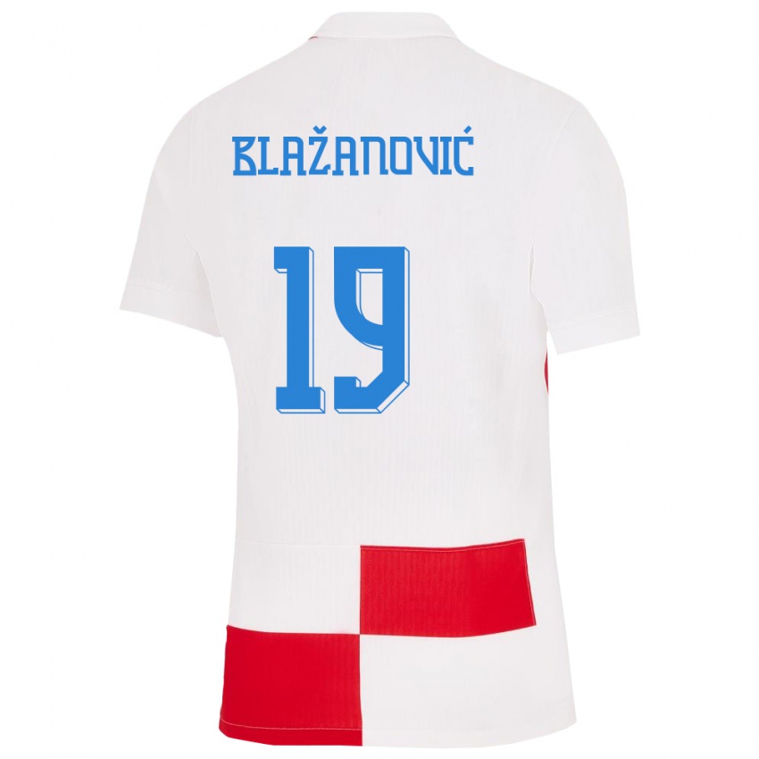 Gyermek Horvátország Antonio Blazanovic #19 Fehér Piros Hazai Jersey 24-26 Mez Póló Ing
