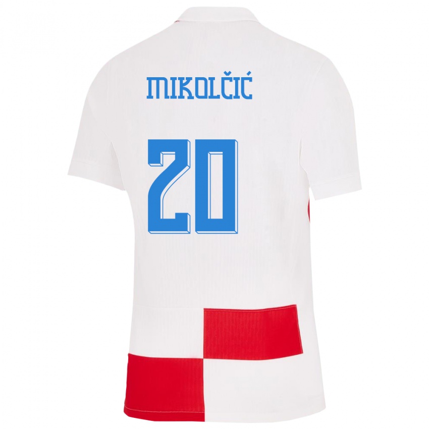 Gyermek Horvátország Simun Mikolcic #20 Fehér Piros Hazai Jersey 24-26 Mez Póló Ing