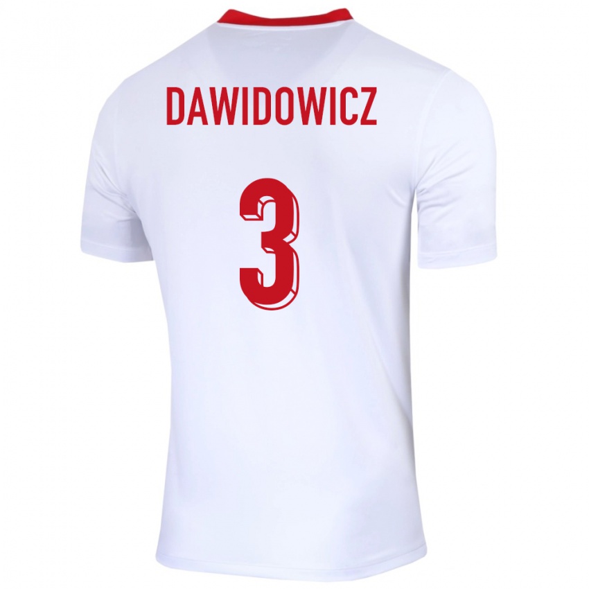 Gyermek Lengyelország Pawel Dawidowicz #3 Fehér Hazai Jersey 24-26 Mez Póló Ing