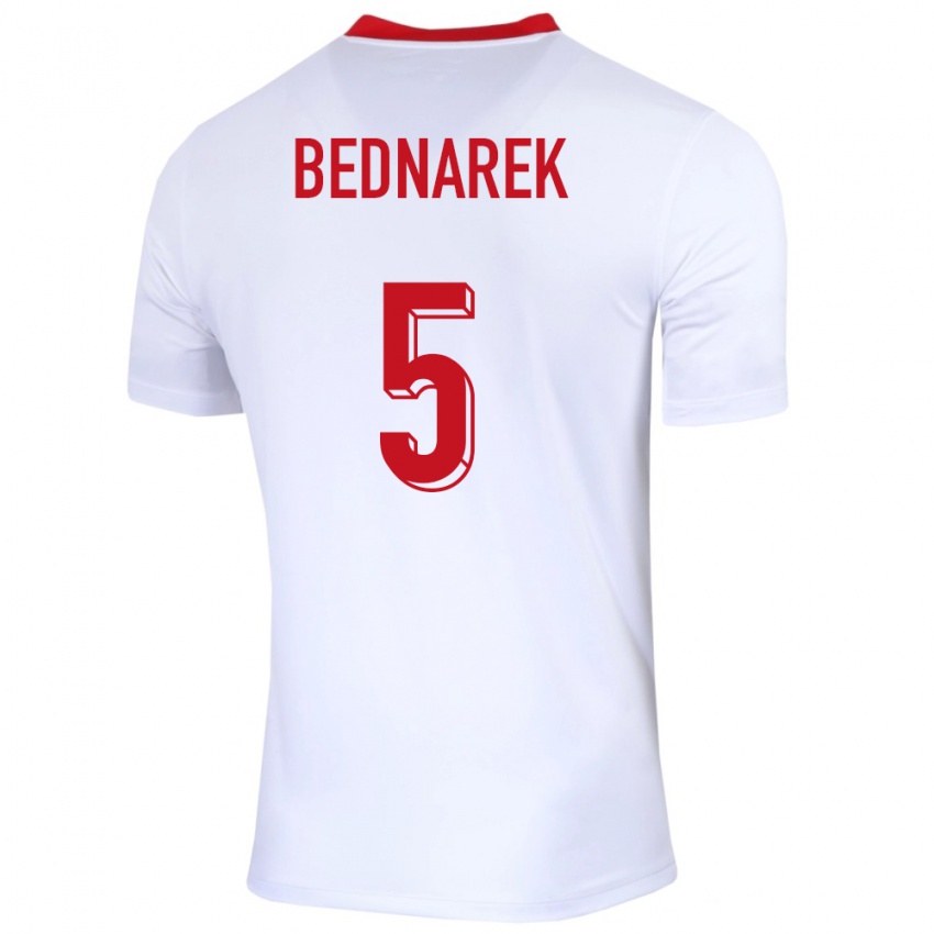 Gyermek Lengyelország Jan Bednarek #5 Fehér Hazai Jersey 24-26 Mez Póló Ing