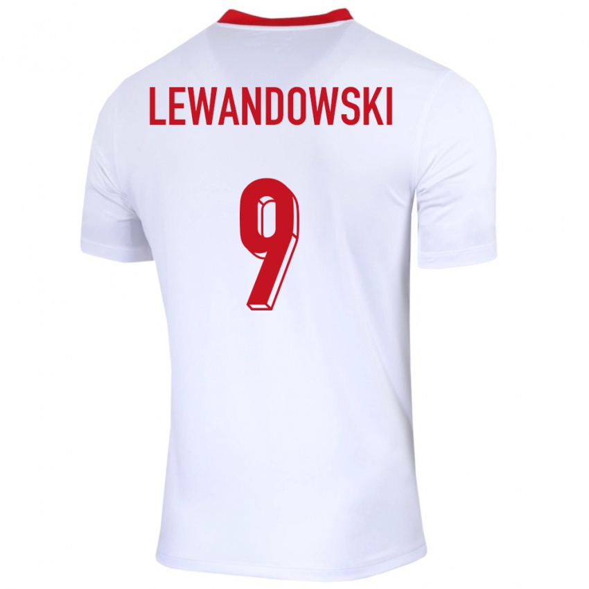 Gyermek Lengyelország Robert Lewandowski #9 Fehér Hazai Jersey 24-26 Mez Póló Ing