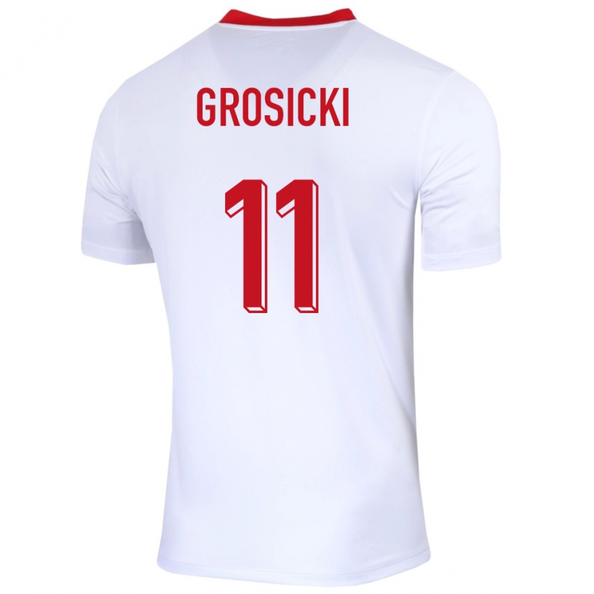 Gyermek Lengyelország Kamil Grosicki #11 Fehér Hazai Jersey 24-26 Mez Póló Ing