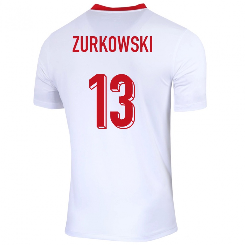 Gyermek Lengyelország Szymon Zurkowski #13 Fehér Hazai Jersey 24-26 Mez Póló Ing