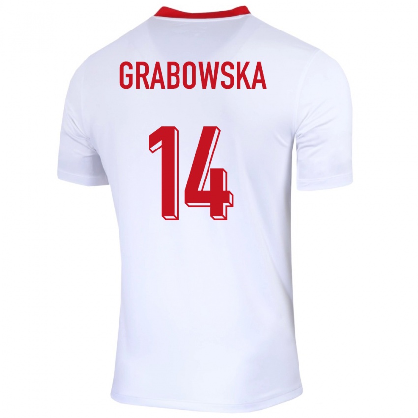 Gyermek Lengyelország Dominika Grabowska #14 Fehér Hazai Jersey 24-26 Mez Póló Ing