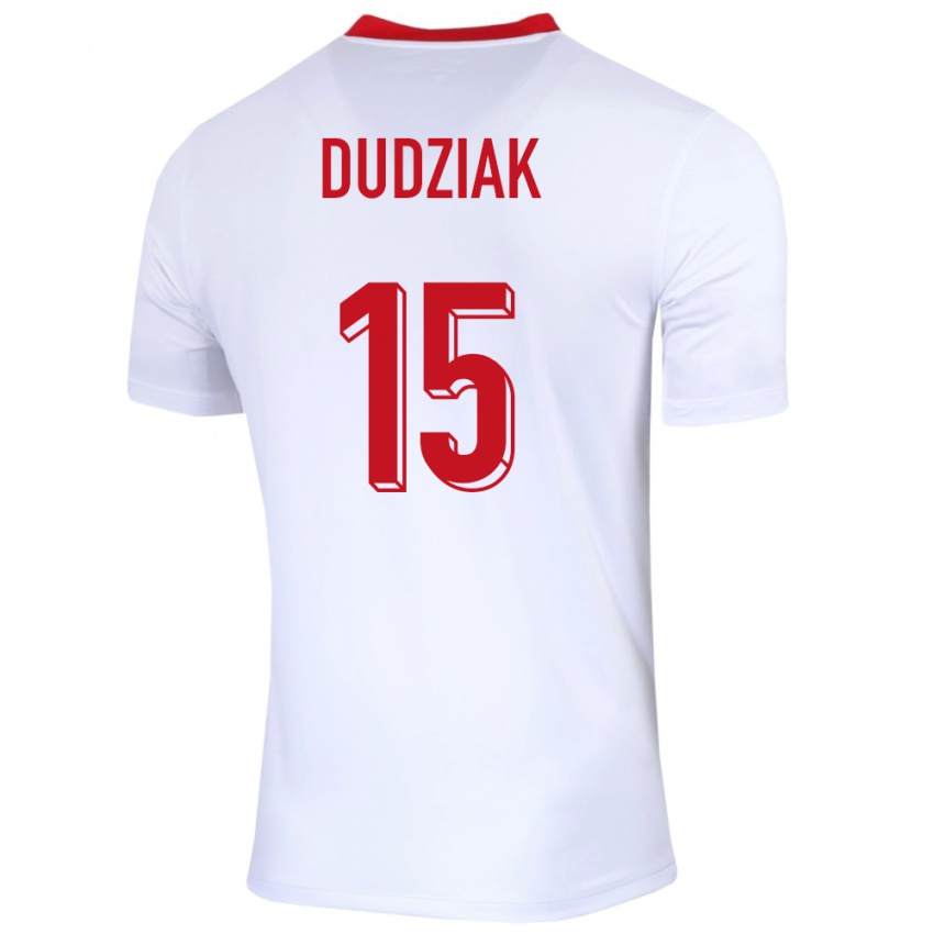 Gyermek Lengyelország Aleksandra Dudziak #15 Fehér Hazai Jersey 24-26 Mez Póló Ing