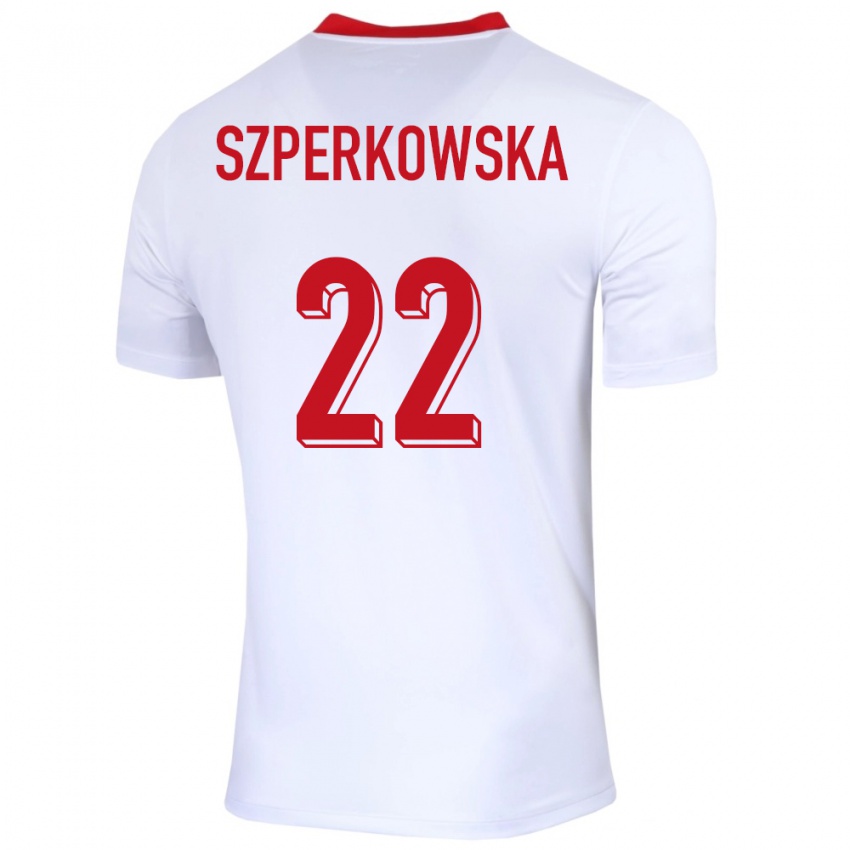 Gyermek Lengyelország Oliwia Szperkowska #22 Fehér Hazai Jersey 24-26 Mez Póló Ing