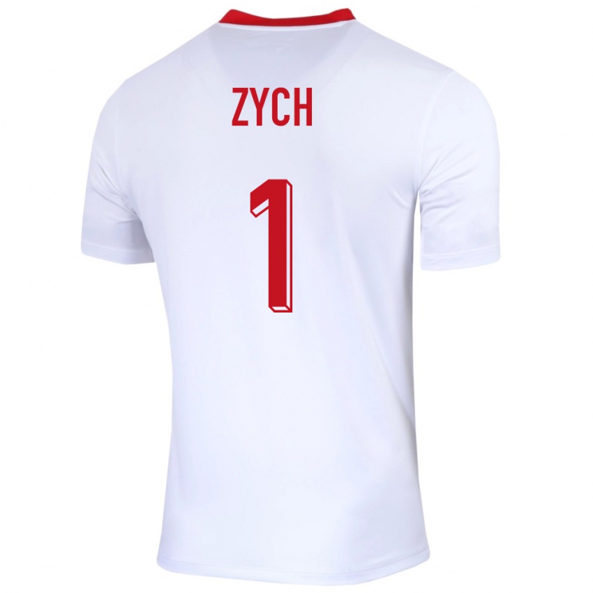 Gyermek Lengyelország Oliwier Zych #1 Fehér Hazai Jersey 24-26 Mez Póló Ing