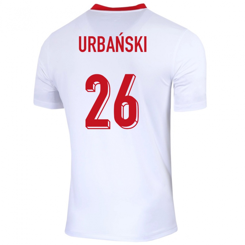 Gyermek Lengyelország Kacper Urbanski #26 Fehér Hazai Jersey 24-26 Mez Póló Ing