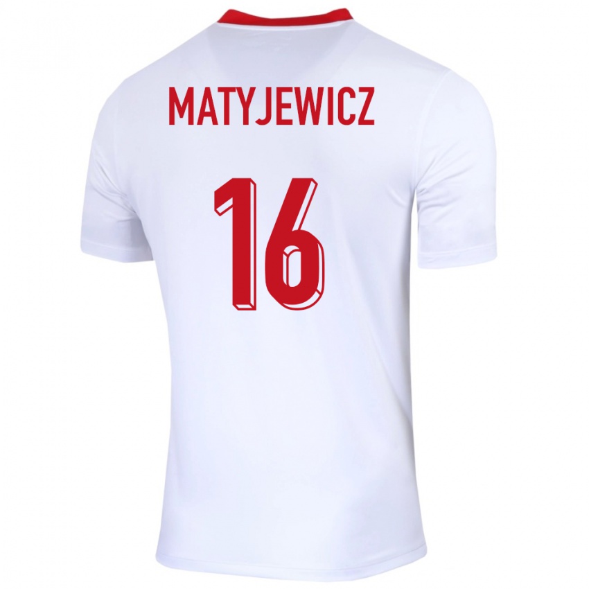 Gyermek Lengyelország Wiktor Matyjewicz #16 Fehér Hazai Jersey 24-26 Mez Póló Ing