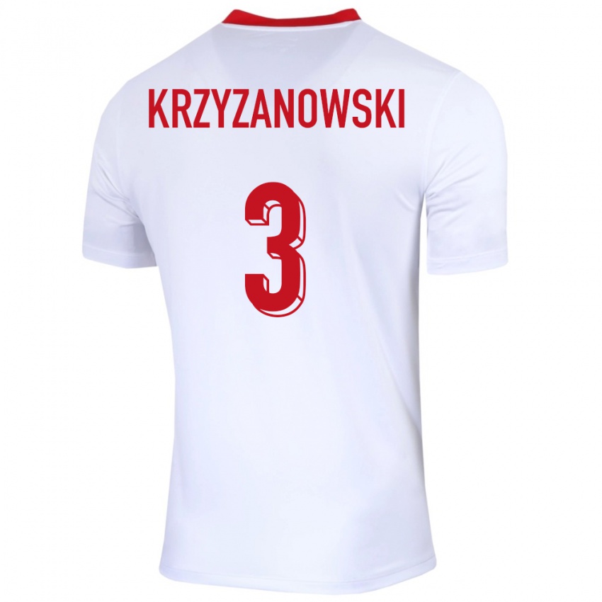 Gyermek Lengyelország Jakub Krzyzanowski #3 Fehér Hazai Jersey 24-26 Mez Póló Ing