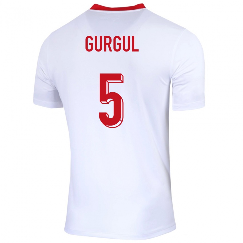 Gyermek Lengyelország Michal Gurgul #5 Fehér Hazai Jersey 24-26 Mez Póló Ing