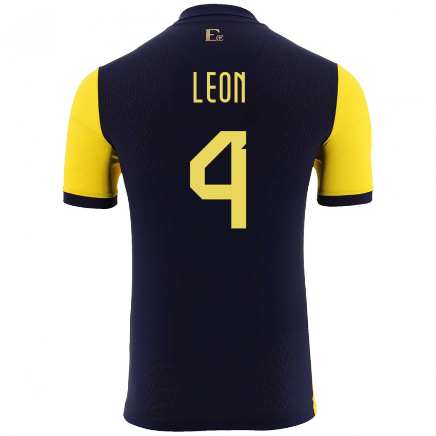 Gyermek Ecuador Fernando Leon #4 Sárga Hazai Jersey 24-26 Mez Póló Ing