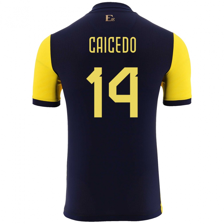 Gyermek Ecuador Carina Caicedo #14 Sárga Hazai Jersey 24-26 Mez Póló Ing