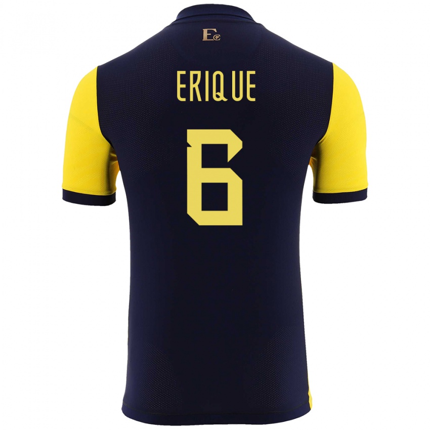 Gyermek Ecuador Yeltzin Erique #6 Sárga Hazai Jersey 24-26 Mez Póló Ing