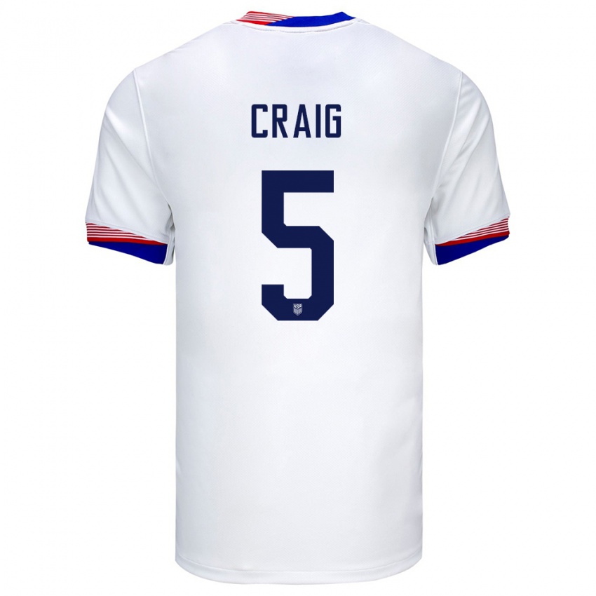 Gyermek Egyesült Államok Brandan Craig #5 Fehér Hazai Jersey 24-26 Mez Póló Ing