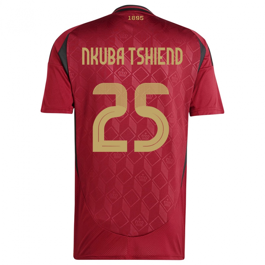 Gyermek Belgium Ken Nkuba Tshiend #25 Burgundia Hazai Jersey 24-26 Mez Póló Ing