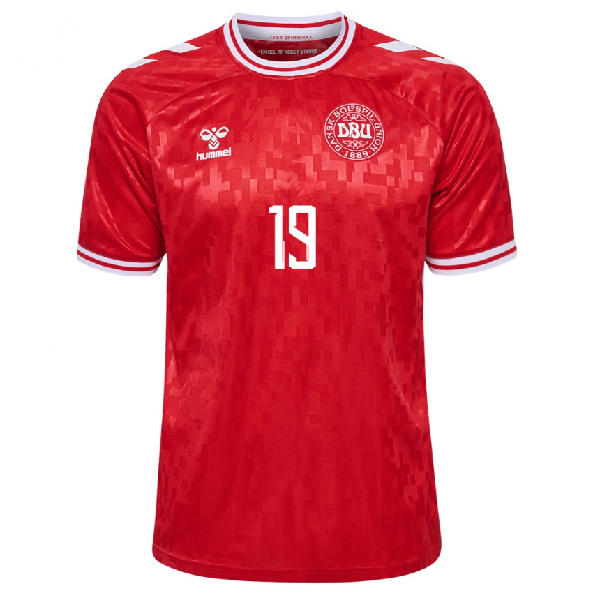 Gyermek Dánia Asbjorn Bondergaard #19 Piros Hazai Jersey 24-26 Mez Póló Ing