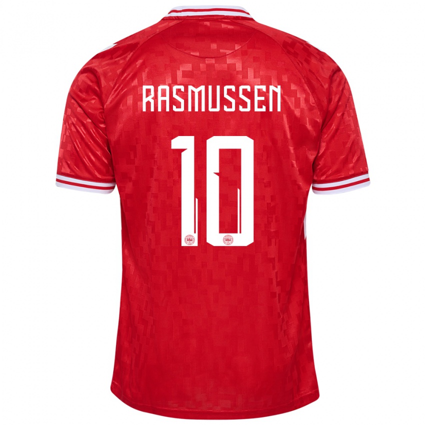 Gyermek Dánia Christian Rasmussen #10 Piros Hazai Jersey 24-26 Mez Póló Ing