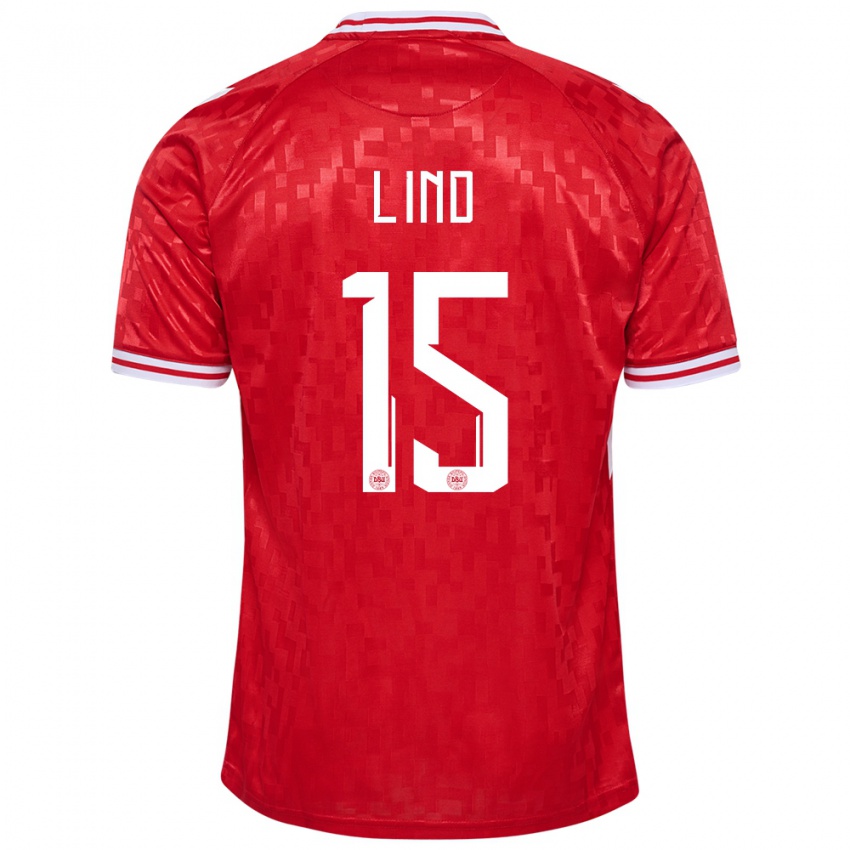 Gyermek Dánia Victor Lind #15 Piros Hazai Jersey 24-26 Mez Póló Ing