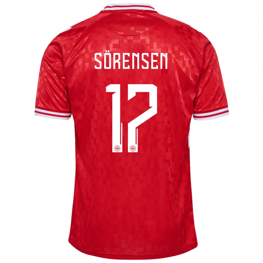 Gyermek Dánia Oliver Sörensen #17 Piros Hazai Jersey 24-26 Mez Póló Ing