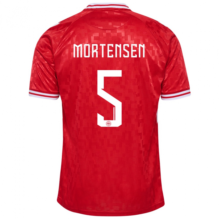 Gyermek Dánia Gustav Mortensen #5 Piros Hazai Jersey 24-26 Mez Póló Ing