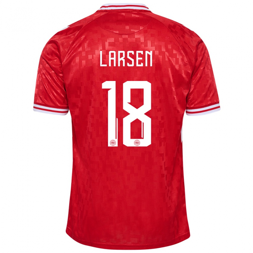 Gyermek Dánia Lukas Larsen #18 Piros Hazai Jersey 24-26 Mez Póló Ing