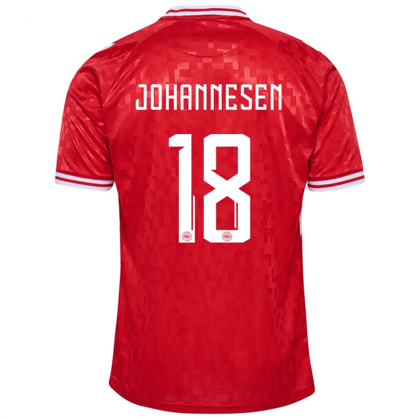 Gyermek Dánia Sofus Johannesen #18 Piros Hazai Jersey 24-26 Mez Póló Ing