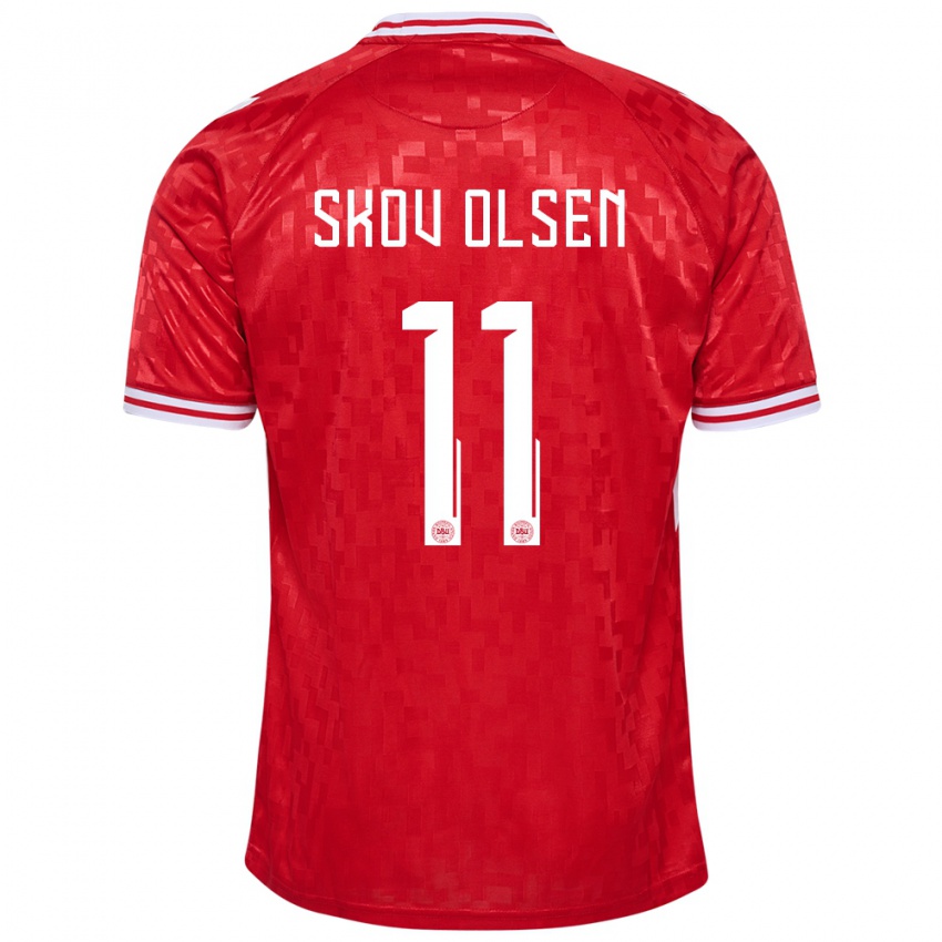 Gyermek Dánia Andreas Skov Olsen #11 Piros Hazai Jersey 24-26 Mez Póló Ing