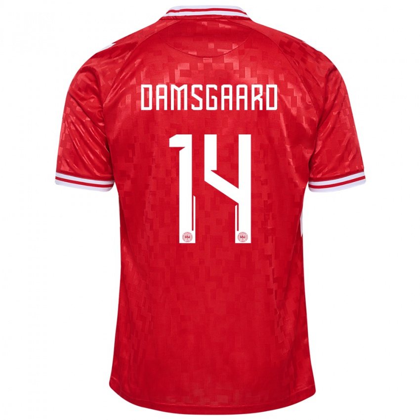 Gyermek Dánia Mikkel Damsgaard #14 Piros Hazai Jersey 24-26 Mez Póló Ing