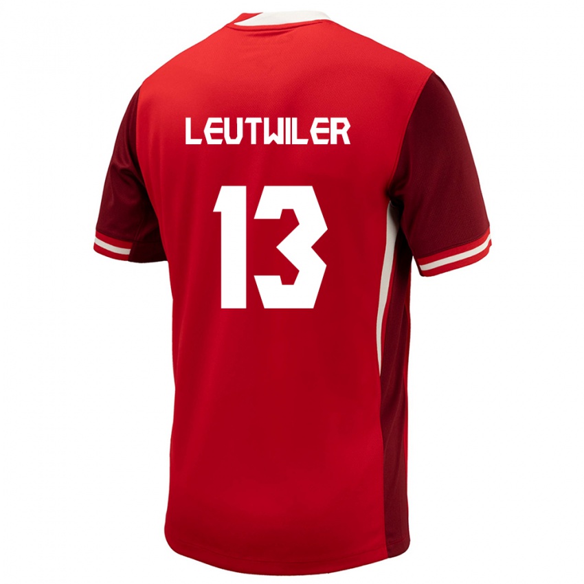 Gyermek Kanada Jayson Leutwiler #13 Piros Hazai Jersey 24-26 Mez Póló Ing