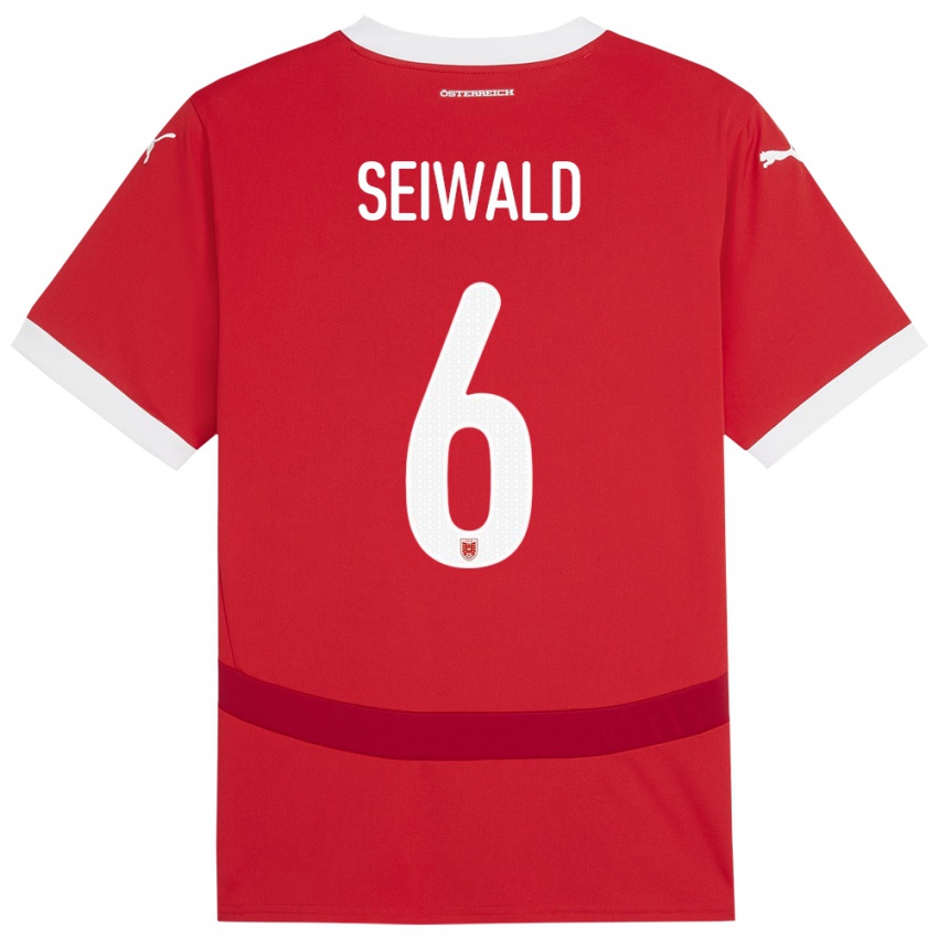 Gyermek Ausztria Nicolas Seiwald #6 Piros Hazai Jersey 24-26 Mez Póló Ing