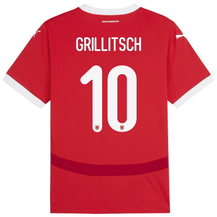 Gyermek Ausztria Florian Grillitsch #10 Piros Hazai Jersey 24-26 Mez Póló Ing