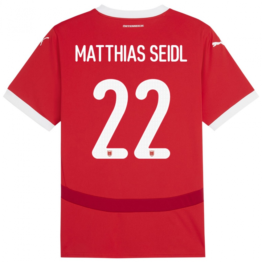 Gyermek Ausztria Matthias Seidl #22 Piros Hazai Jersey 24-26 Mez Póló Ing