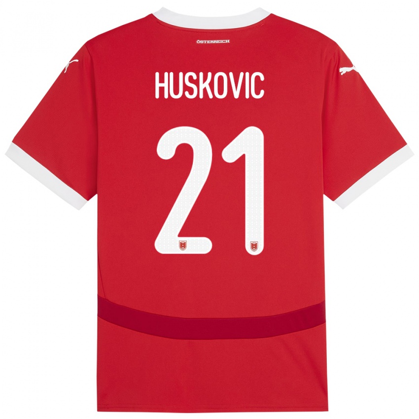 Gyermek Ausztria Muharem Huskovic #21 Piros Hazai Jersey 24-26 Mez Póló Ing