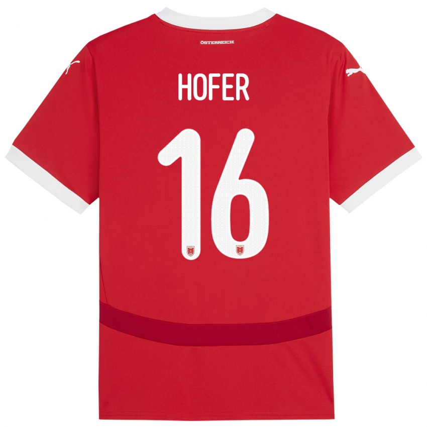 Gyermek Ausztria Raphael Hofer #16 Piros Hazai Jersey 24-26 Mez Póló Ing