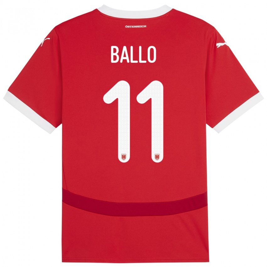 Gyermek Ausztria Thierno Ballo #11 Piros Hazai Jersey 24-26 Mez Póló Ing