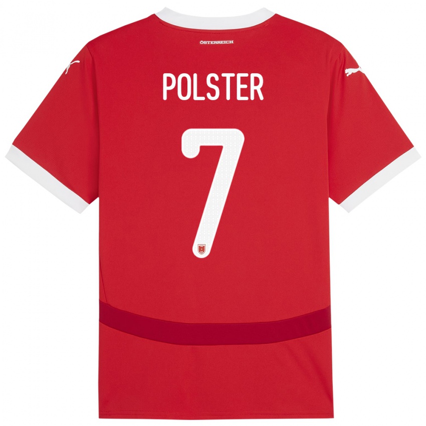 Gyermek Ausztria Manuel Polster #7 Piros Hazai Jersey 24-26 Mez Póló Ing