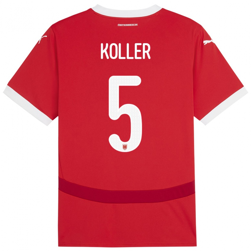 Gyermek Ausztria Paul Koller #5 Piros Hazai Jersey 24-26 Mez Póló Ing