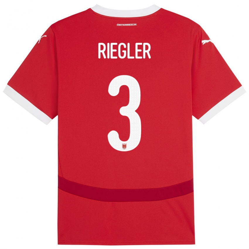 Gyermek Ausztria David Riegler #3 Piros Hazai Jersey 24-26 Mez Póló Ing