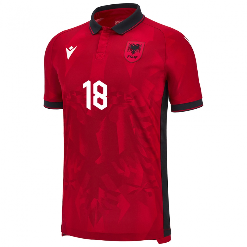 Gyermek Albania Leandro Frroku #18 Piros Hazai Jersey 24-26 Mez Póló Ing