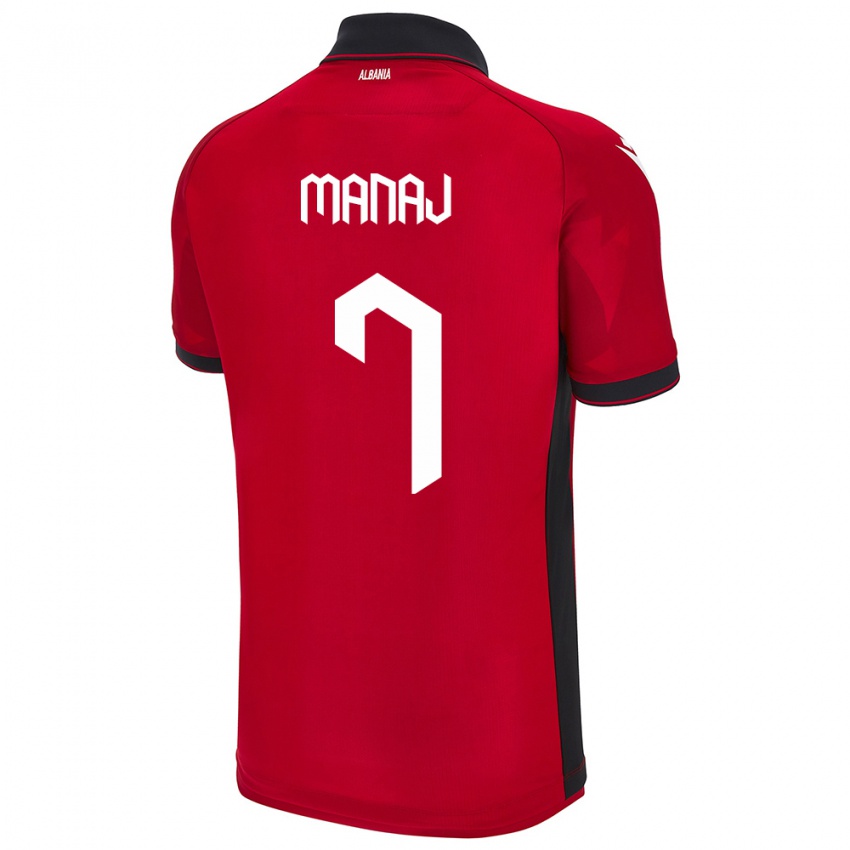 Gyermek Albania Rey Manaj #7 Piros Hazai Jersey 24-26 Mez Póló Ing