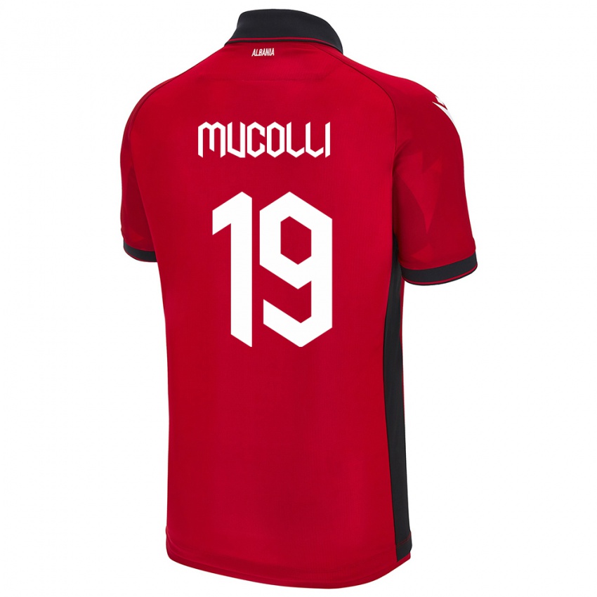 Gyermek Albania Arbnor Mucolli #19 Piros Hazai Jersey 24-26 Mez Póló Ing