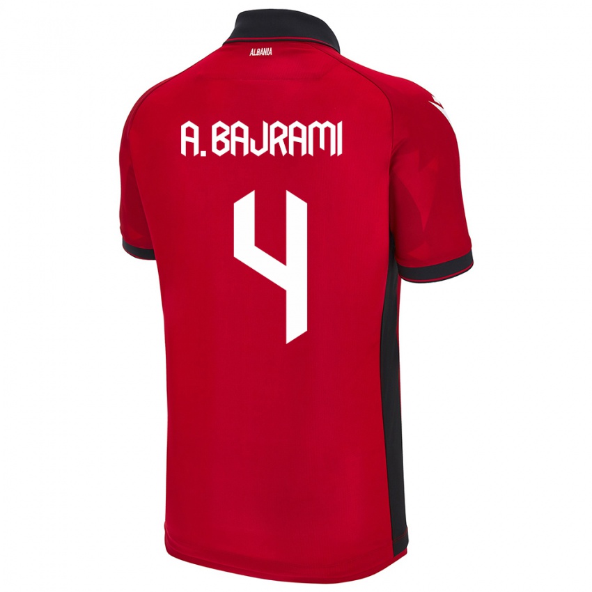 Gyermek Albania Adrian Bajrami #4 Piros Hazai Jersey 24-26 Mez Póló Ing