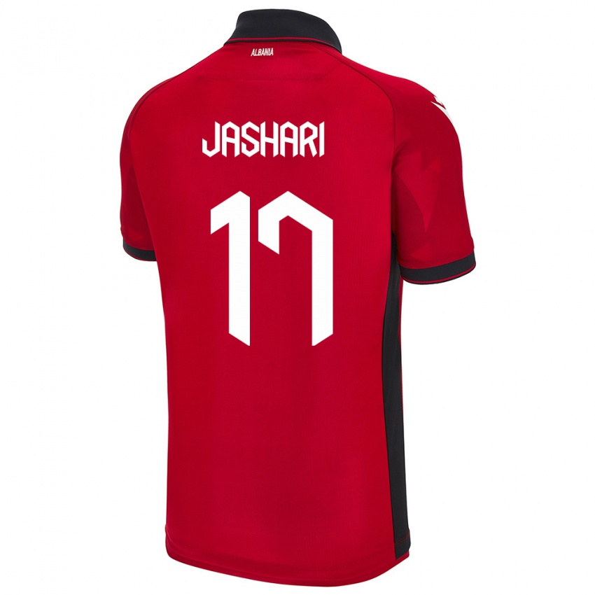 Gyermek Albania Elion Jashari #17 Piros Hazai Jersey 24-26 Mez Póló Ing