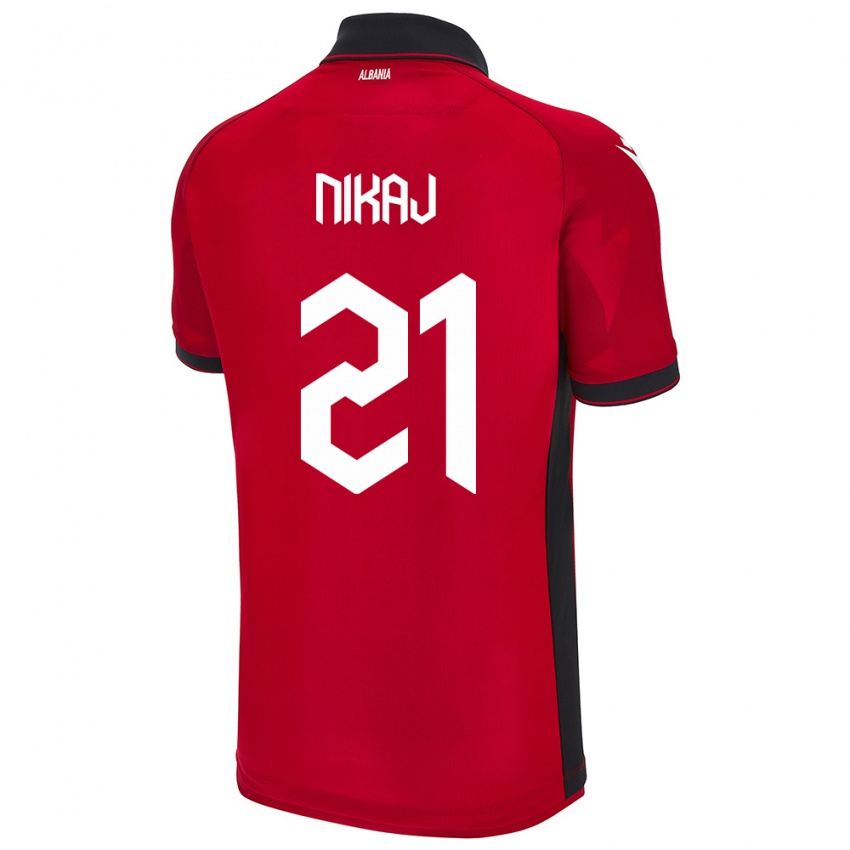 Gyermek Albania Ardit Nikaj #21 Piros Hazai Jersey 24-26 Mez Póló Ing